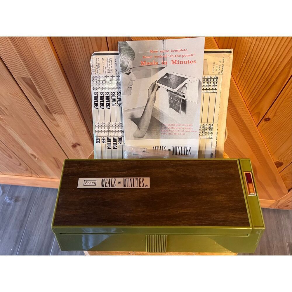 Vintage Sears Meals in Minutes Food Sealer Green and wood grain collection Decor